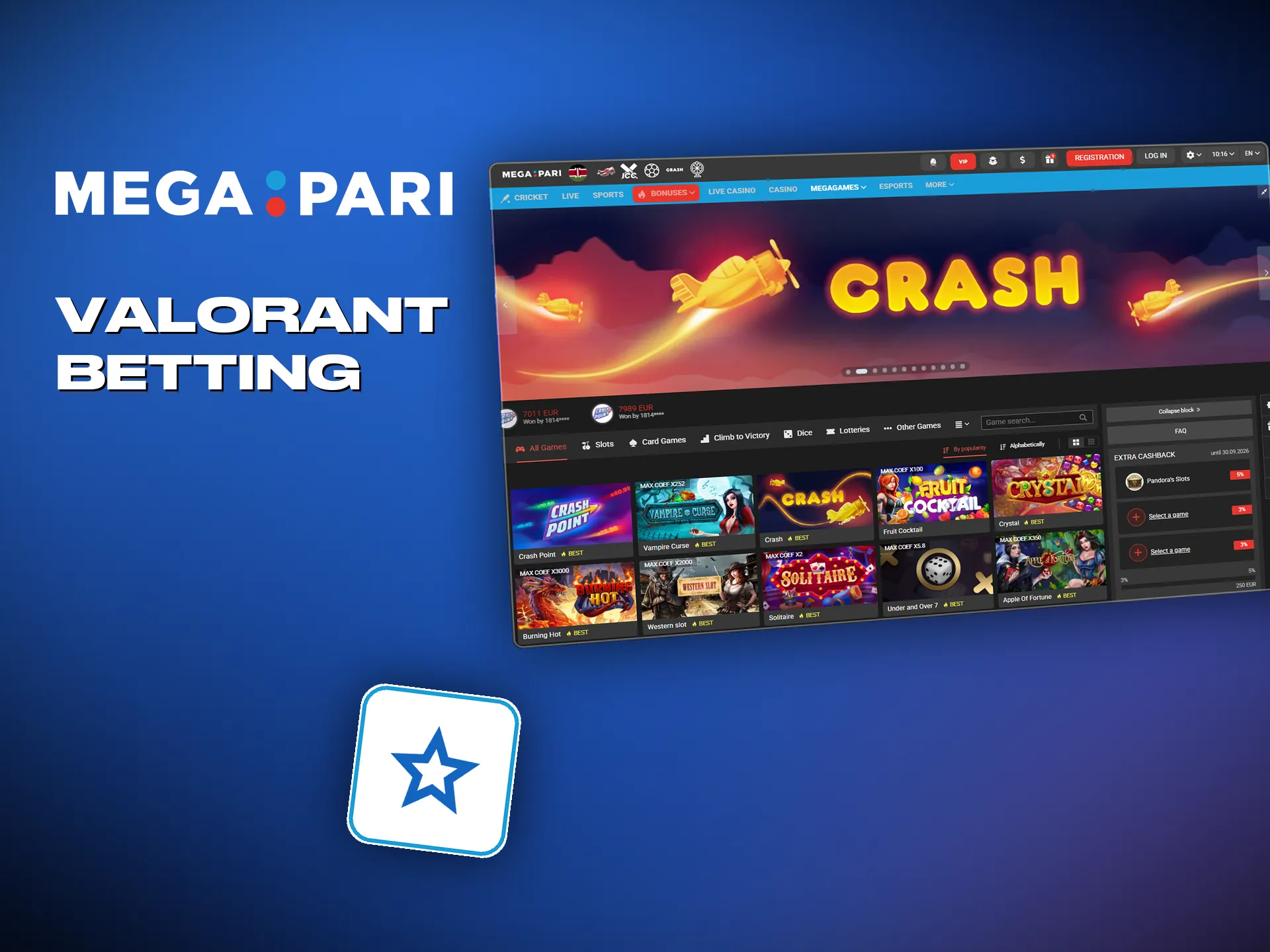 On Valorant, Megapari covers handicaps, the match winner and more