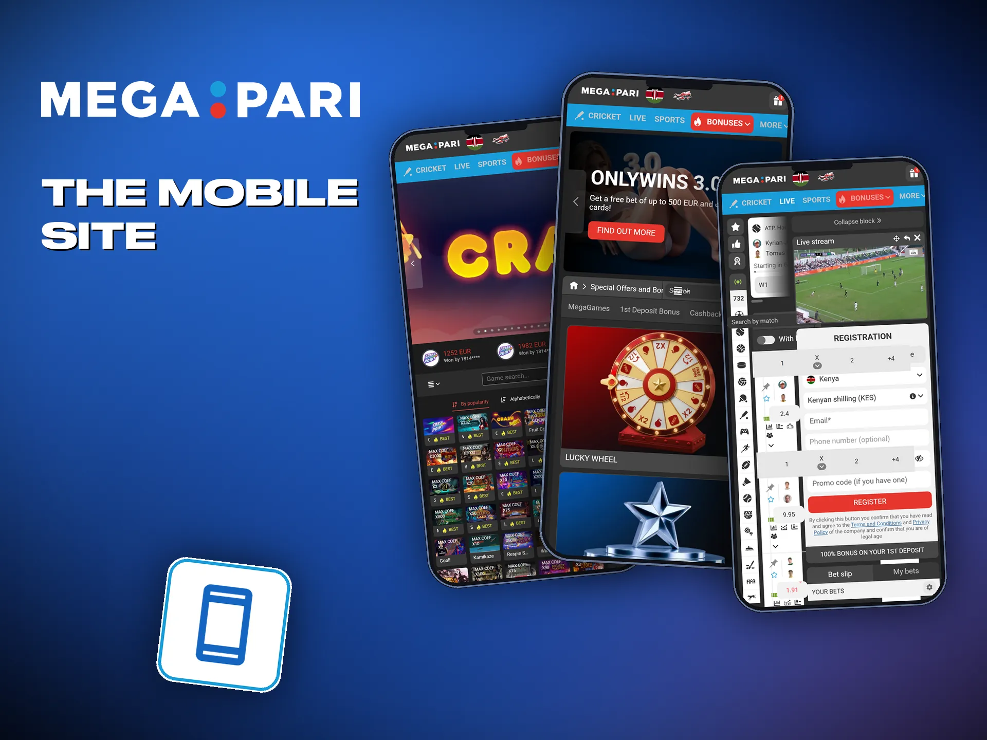 The Megapari mobile site behaves the same on iOS and Android